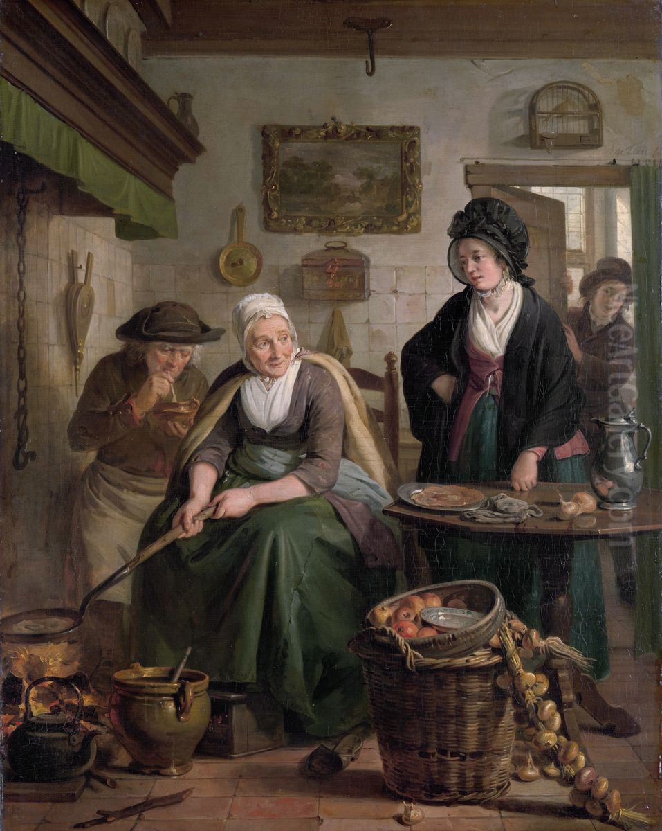 De koekenbakster Oil Painting by Adriaan de Lelie