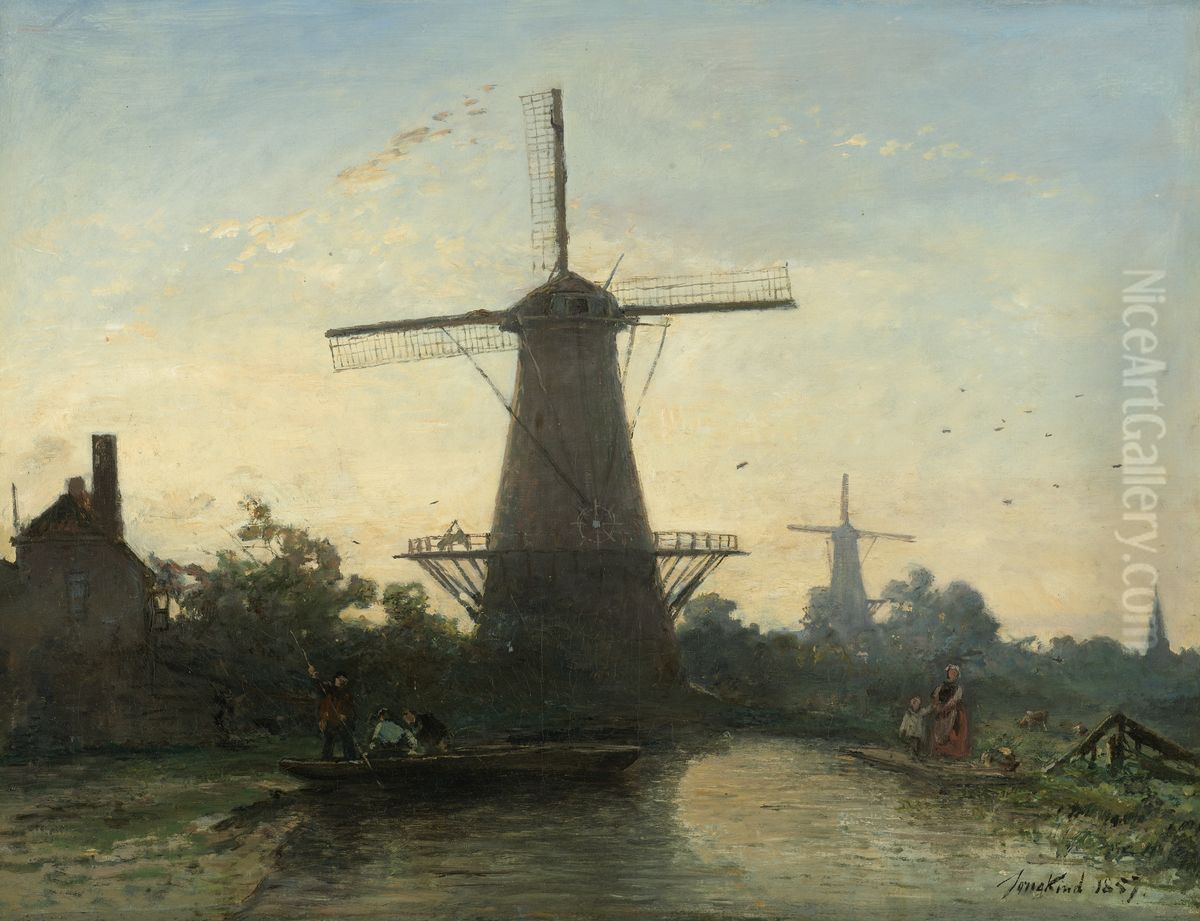 Mills near Rotterdam Oil Painting by Johan Jongkind