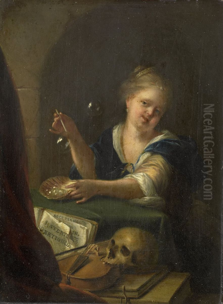 Bellenblazend meisje bij een vanitas stilleven Oil Painting by Adriaen Van Der Werff