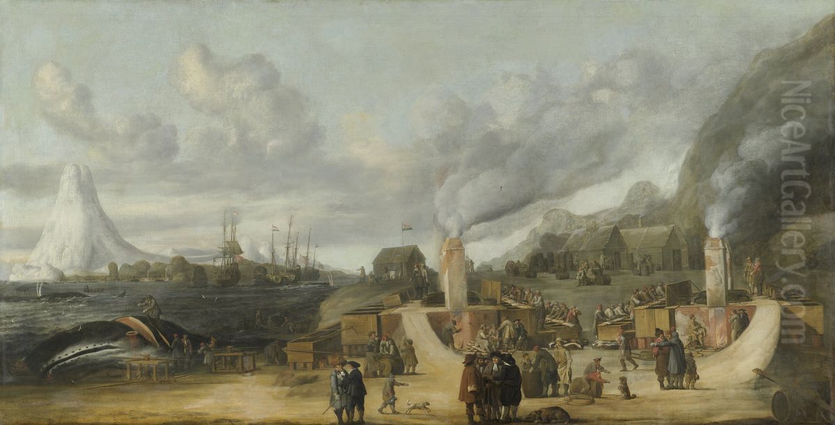 The Whale-oil Refinery near the Village of Smerenburg Oil Painting by Cornelis De Man