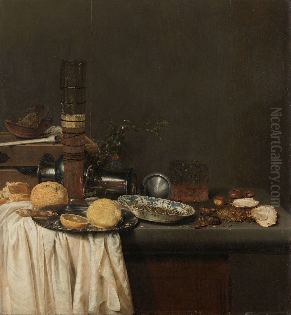 Still Life with a Beer Glass and a Porcelain Dish with Pepper Oil Painting by Jan Jansz van de Velde