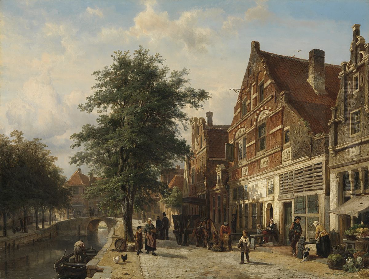 De Zuiderhavendijk in Enkhuizen Oil Painting by Cornelis Springer