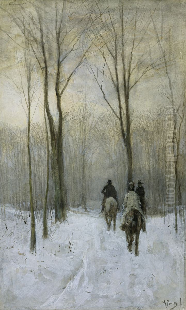 Ruiters in de sneeuw in het Haagse Bos Oil Painting by Anton Mauve