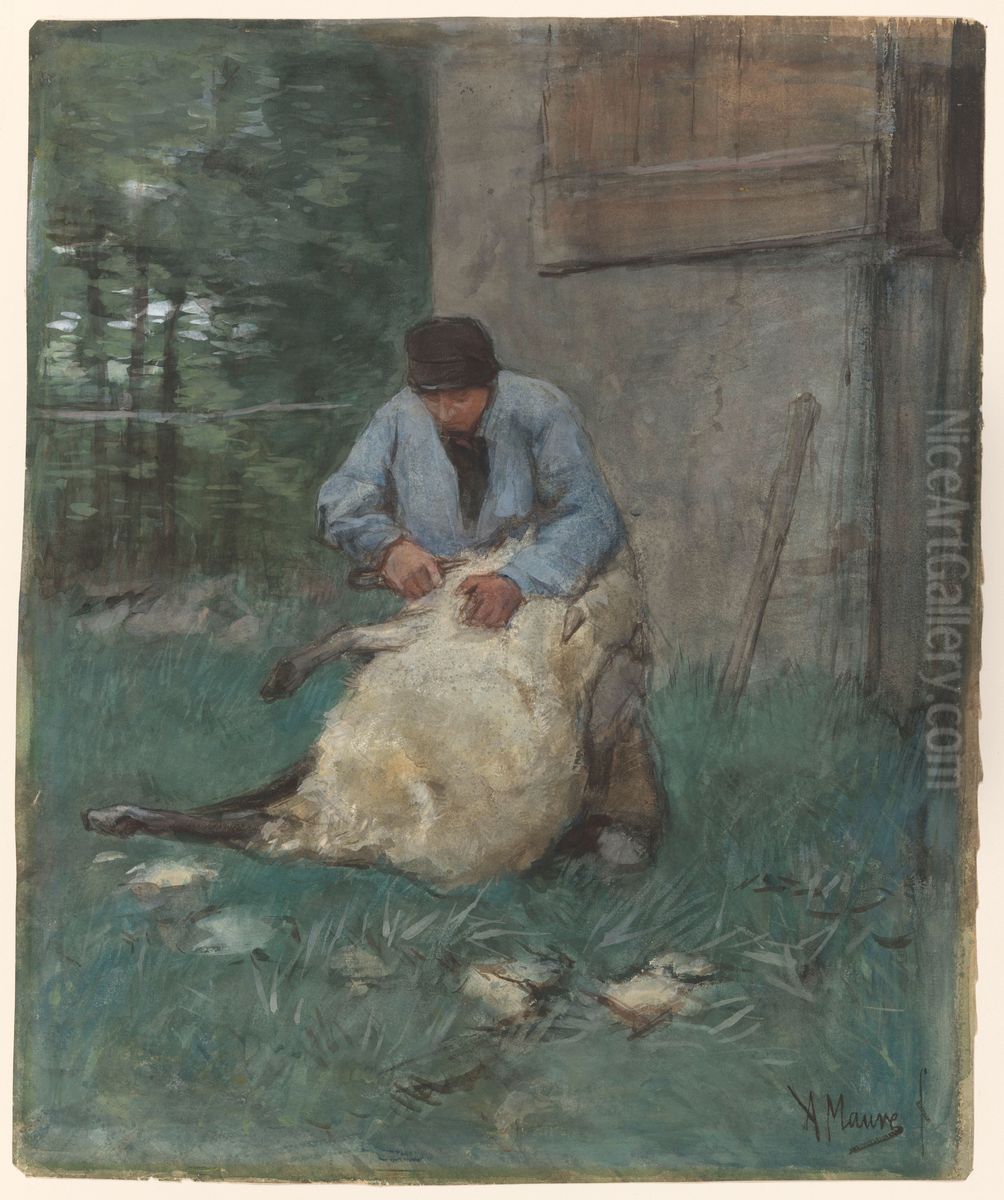 Schapenscheerder Oil Painting by Anton Mauve