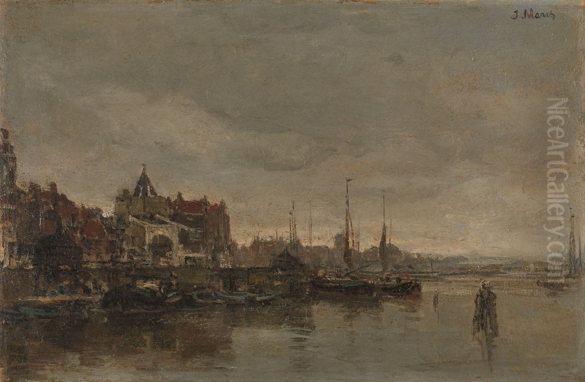 De Schreierstoren met de brug over de Gelderse Kade te Amsterdam Oil Painting by Jacob Maris