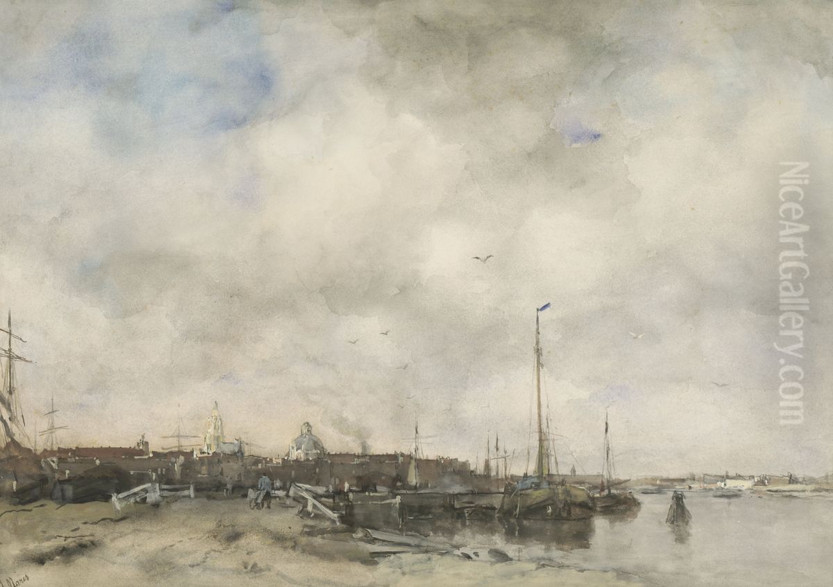 Gezicht op een stad Oil Painting by Jacob Maris