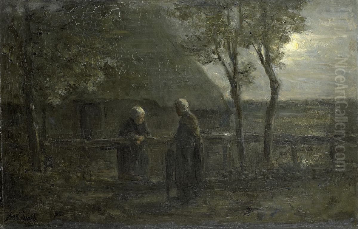 'Chatting Neighbors' Oil Painting by Jozef Israels