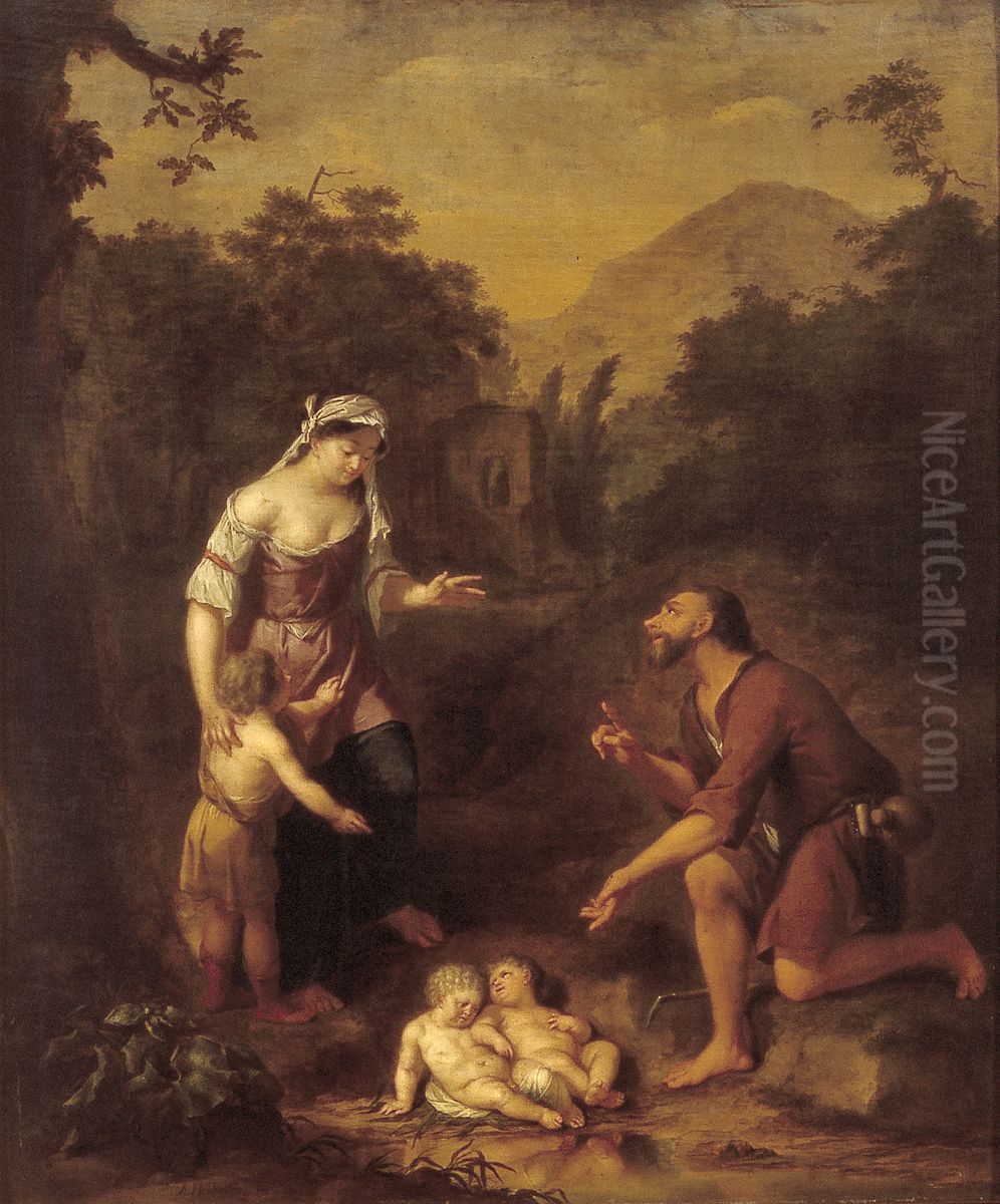 Romulus and Remus discovered by the Herdsman Faustulus Oil Painting by Arnold Houbraken