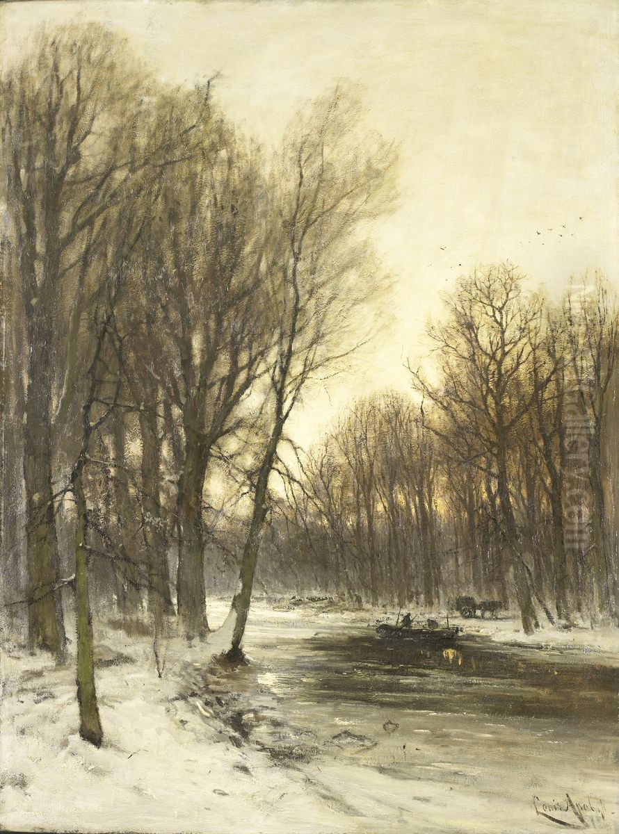 Gezicht op een besneeuwd bos in de namiddag Oil Painting by Louis Apol