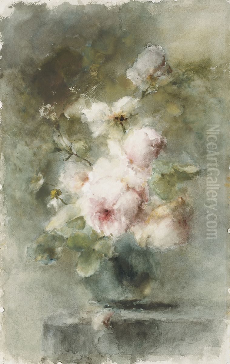 Een vaas met rozen Oil Painting by Margaretha Roosenboom