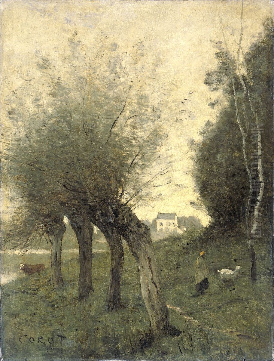 Landscape with Willows Oil Painting by Jean-Baptiste Camille Corot