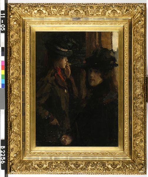 Girls Smoking Cigarettes Oil Painting by Isaac Lazarus Israels