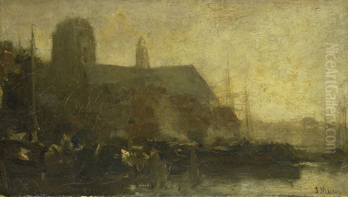 Ships in the Port of Dordrecht Oil Painting by Jacob Maris