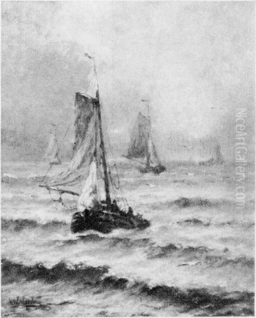 Zee met schepen Oil Painting by Hendrik Willem Mesdag