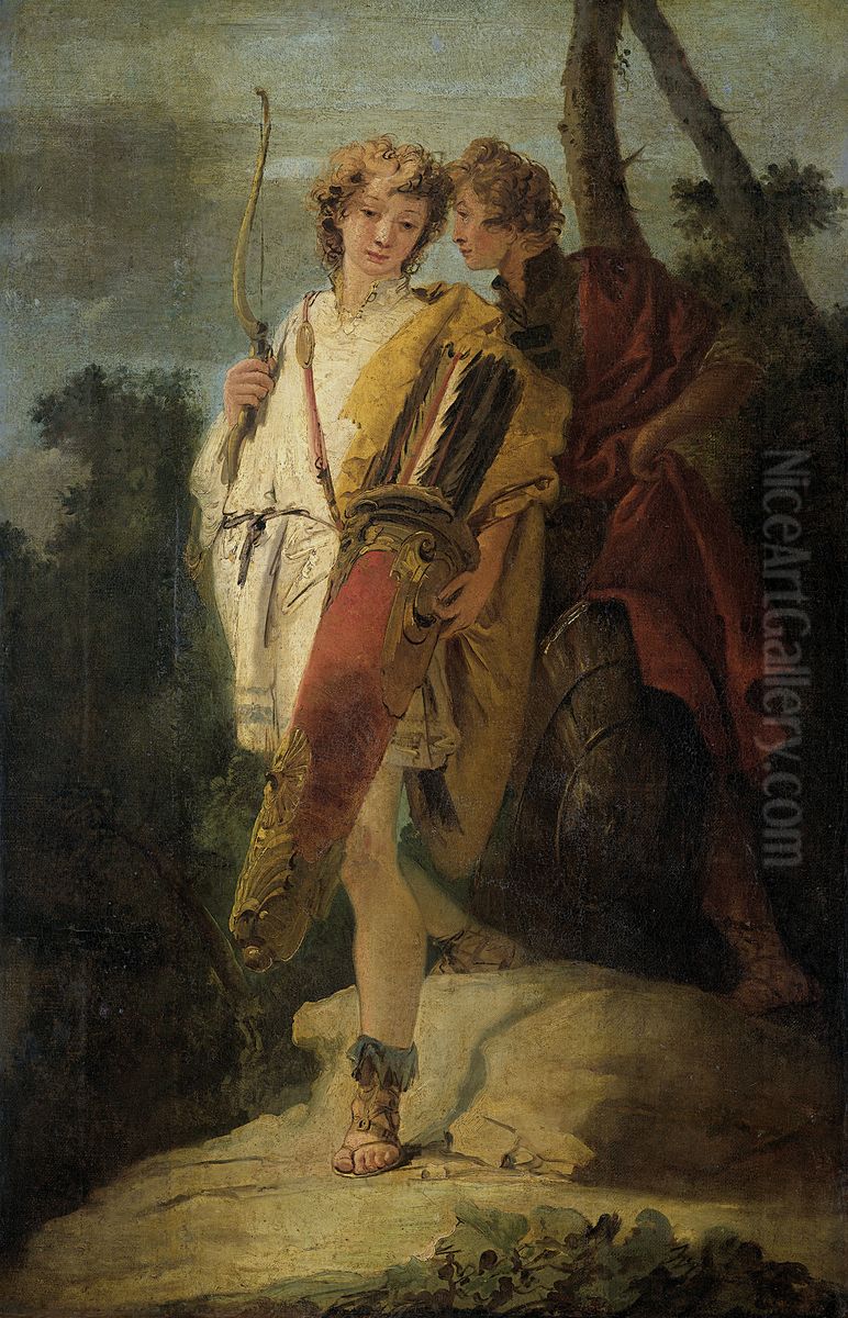 Young Man with a Bow and a Big Quiver and his Comrade with a Shield Oil Painting by Giovanni Battista Tiepolo