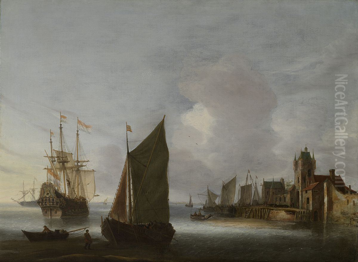 Schepen op de Oosterschelde bij de Zuidhavenpoort van Zierikzee Oil Painting by Hendrick Van Anthonissen