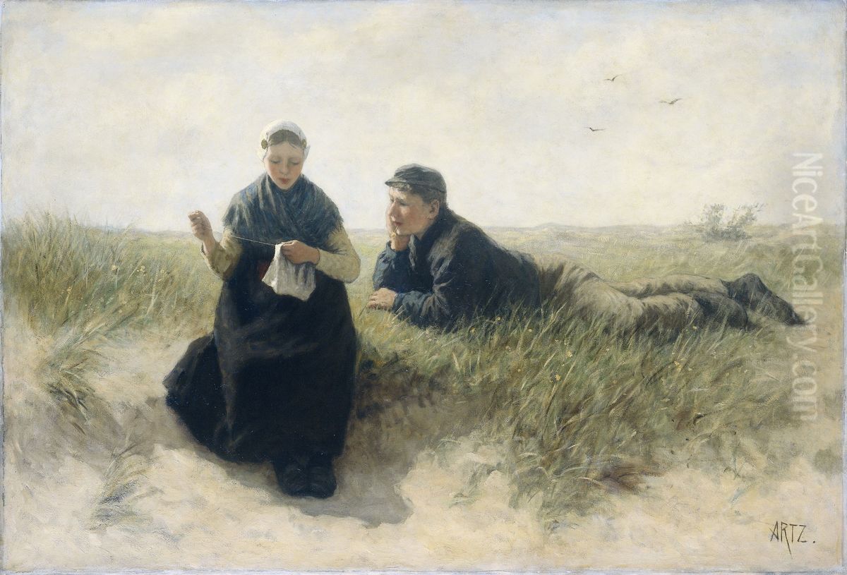 Boy and Girl in the Dunes Oil Painting by David Adolph Constanz Artz