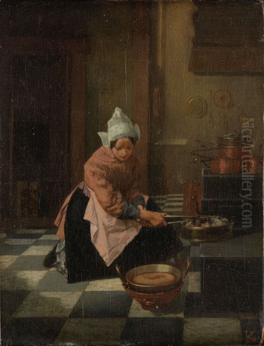 'Making Waffles' Oil Painting by Alexander Hugo Bakker Korff