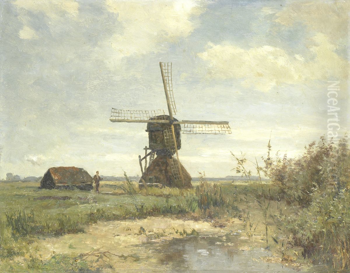 een molen aan een wetering Oil Painting by Paul Joseph Constantine Gabriel