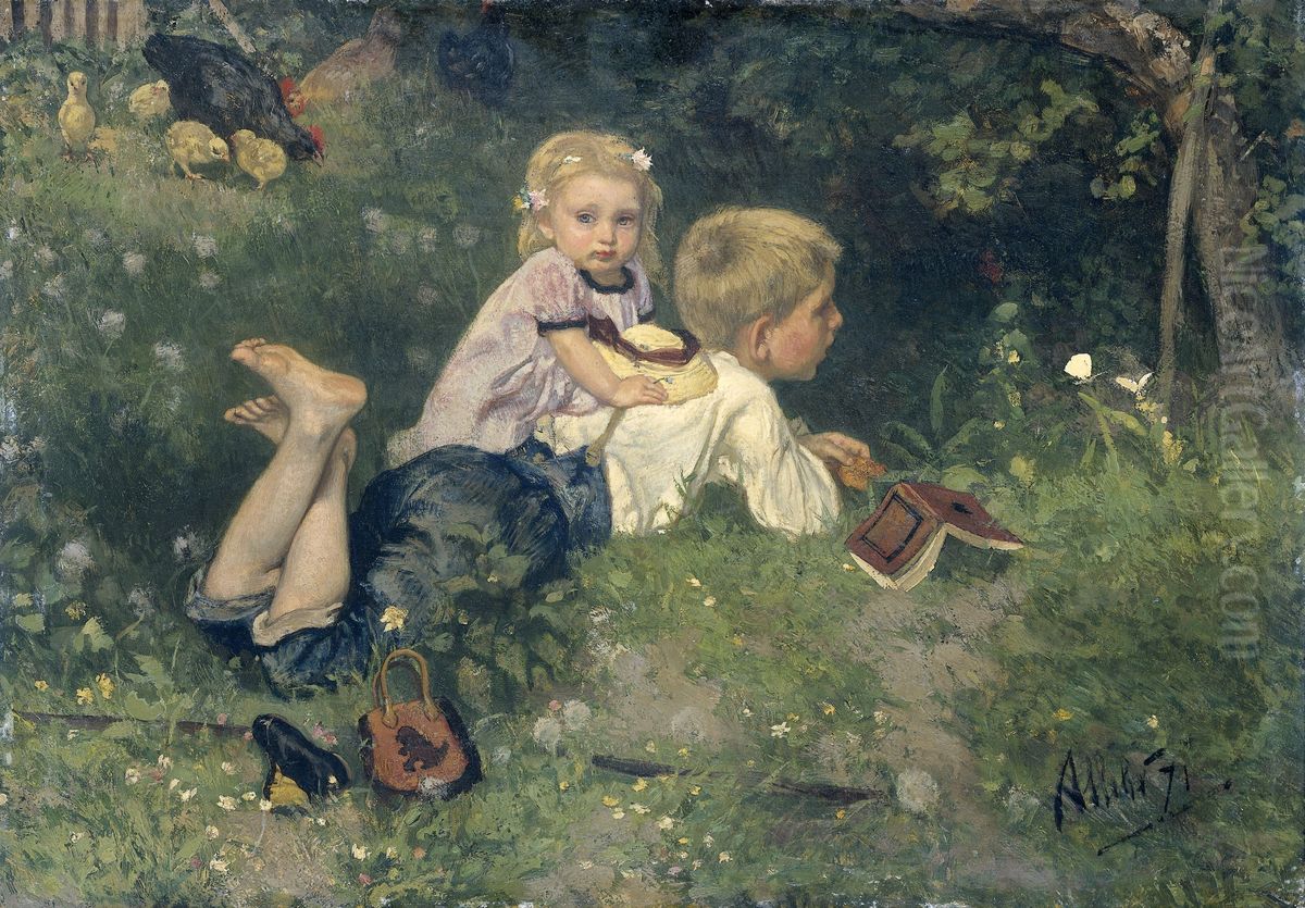 De vlinders Oil Painting by August Allebe