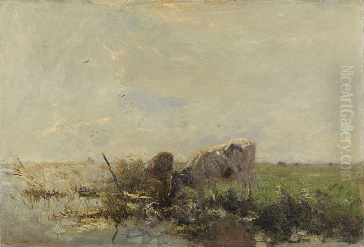 Koeien aan een plas Oil Painting by Willem Maris