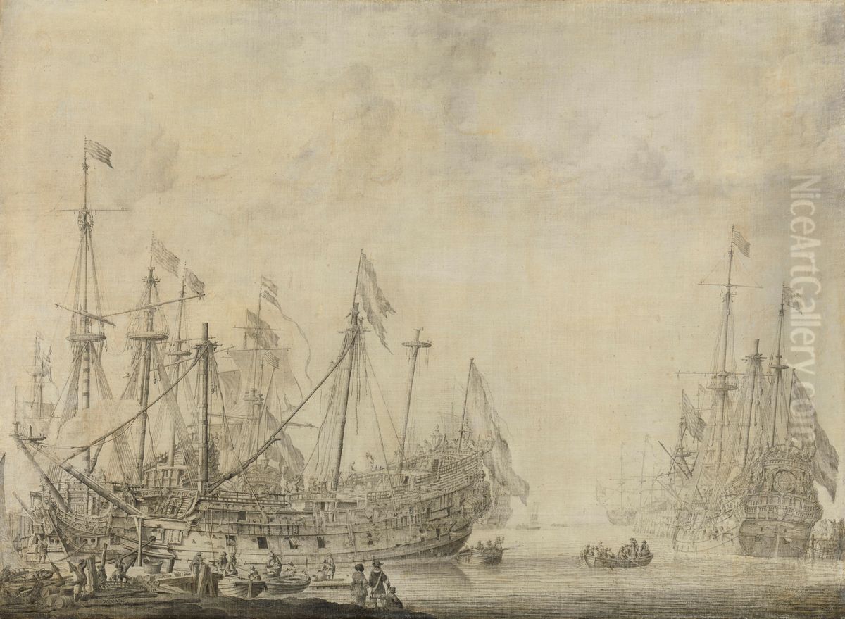 Schepen na de slag Oil Painting by Willem van de, the Elder Velde