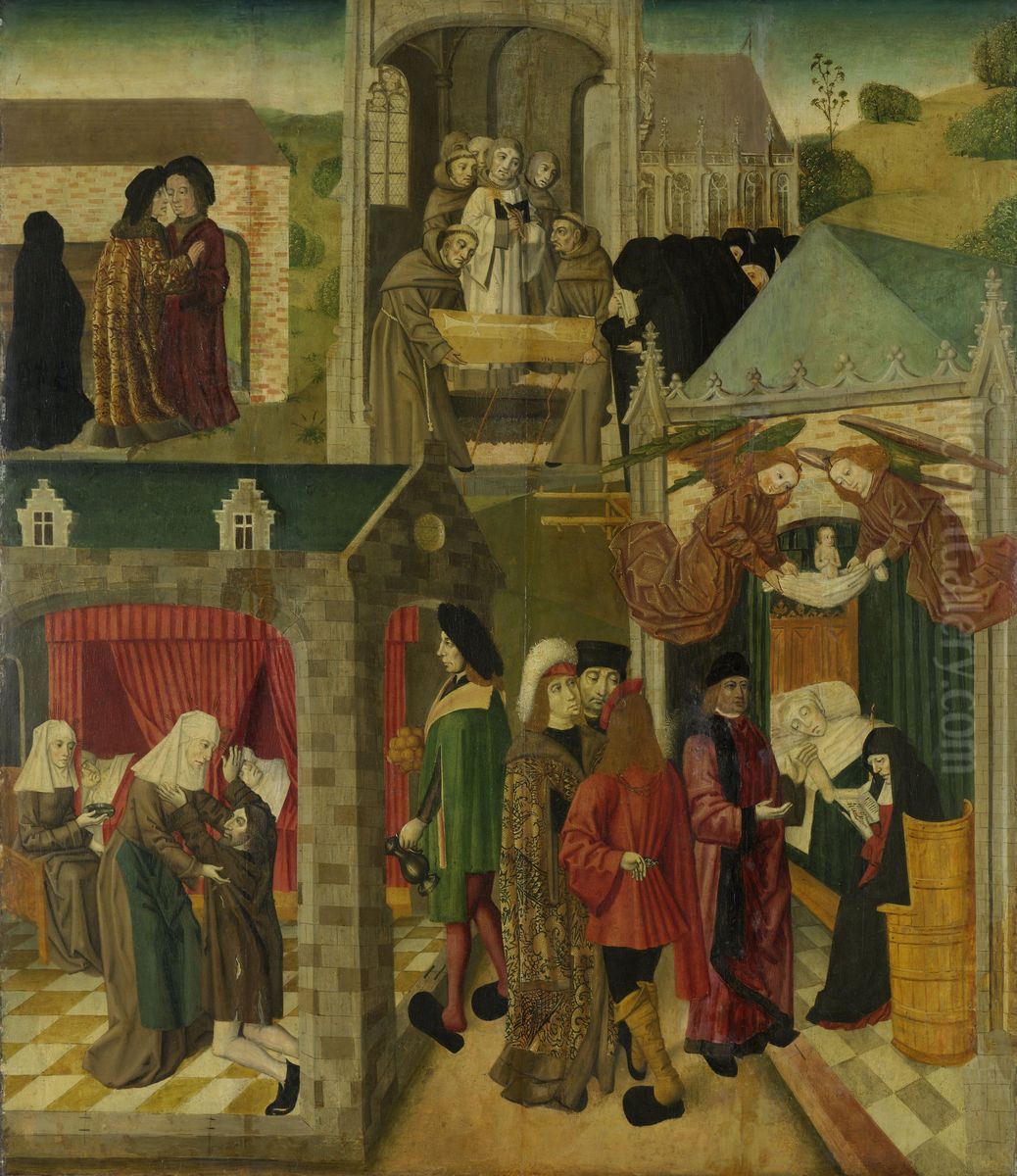 Saint Elizabeth of Hungary Tending the Sick in Marburg, Death of St Elizabeth, inner right wing of an altarpiece made for the Grote Kerk in Dordrecht Oil Painting by Master of the St. Elizabeth Panels