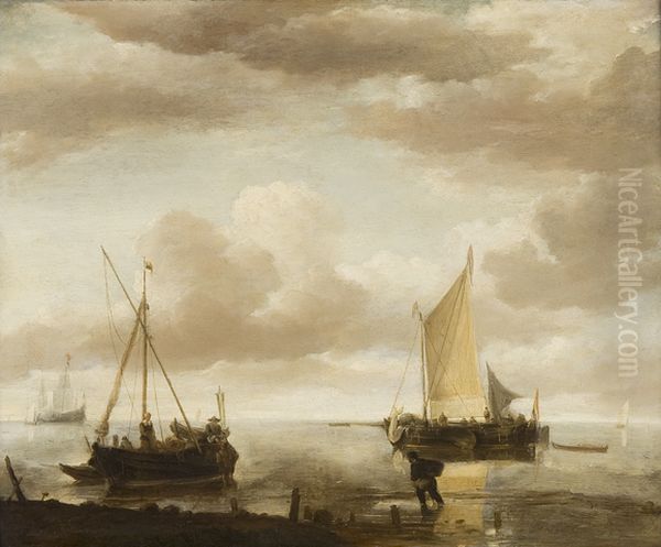 Calm Sea with Fishing Boats Oil Painting by Jan Van De Cappelle