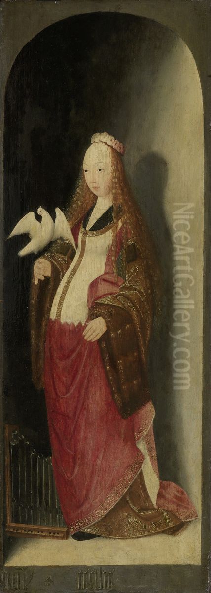 Rechterluik van een triptiek met de heilige Cecilia Oil Painting by Master of the Brunswick Diptych