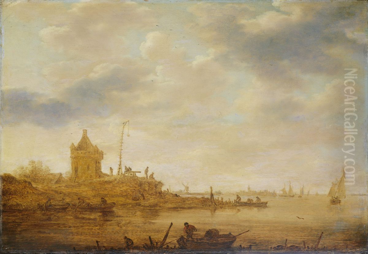 Riviergezicht met wachtpost Oil Painting by Jan van Goyen