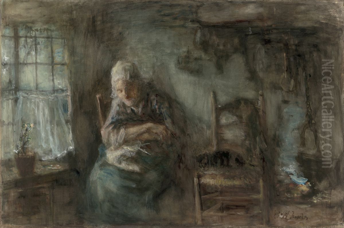 Old Fisherwoman Oil Painting by Jozef Israels