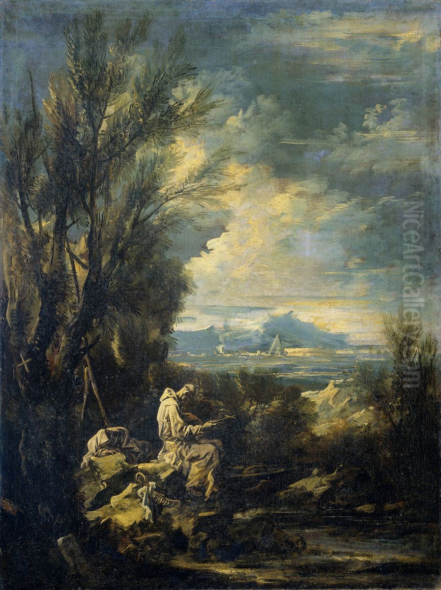 Landscape with Saint Bruno ? Oil Painting by Alessandro Magnasco
