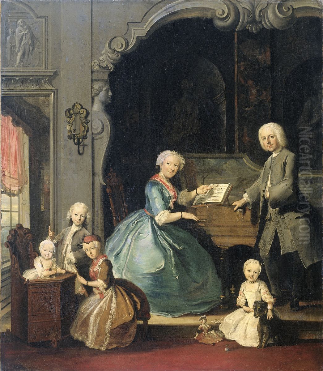 Family Group near a Harpsichord Oil Painting by Cornelis Troost