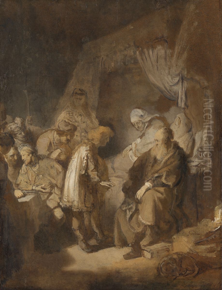 Joseph relating his dreams to his parents and brothers Oil Painting by Rembrandt