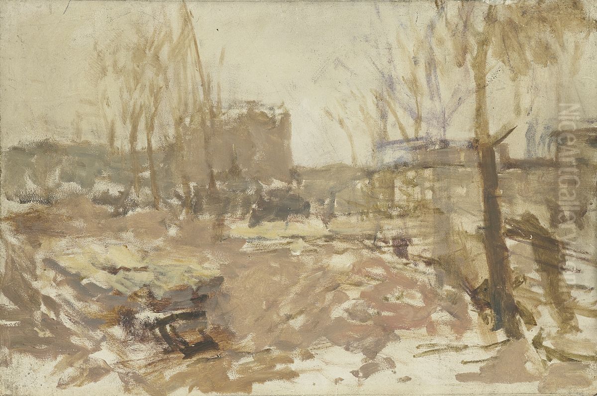 Bouwterrein aan de De Clercqstraat Oil Painting by George Hendrik Breitner