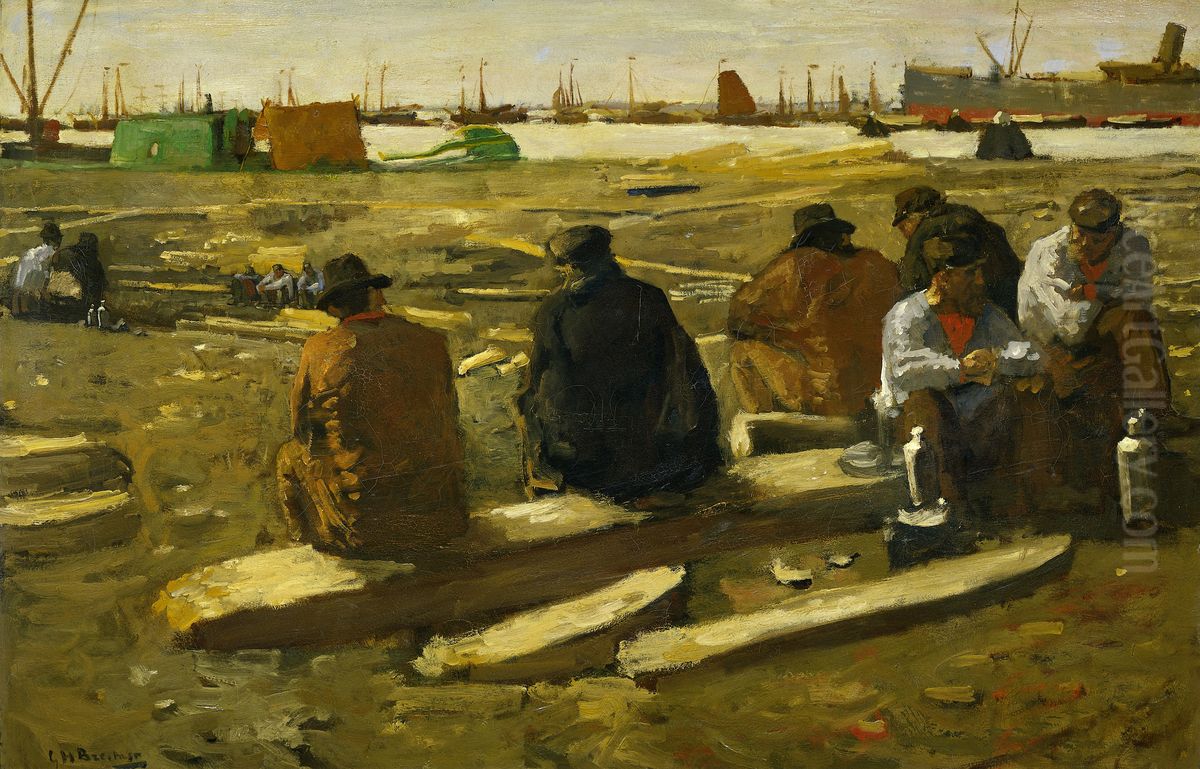 Lunch Break at the Building Site in the Van Diemenstraat in Amsterdam Oil Painting by George Hendrik Breitner