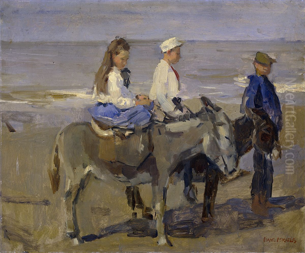 Junge und Madchen auf Eseln Oil Painting by Isaac Lazarus Israels