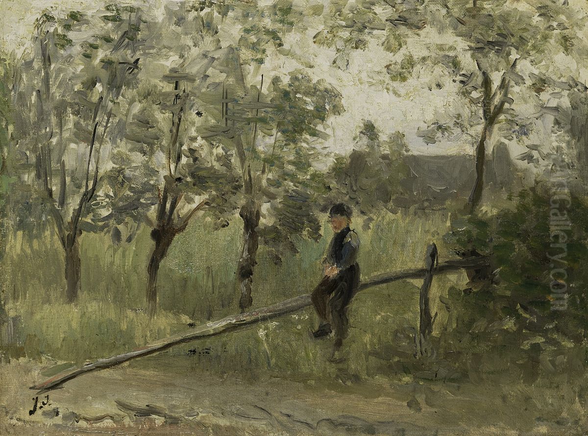 Boerenjongen op een slagboom Oil Painting by Jozef Israels