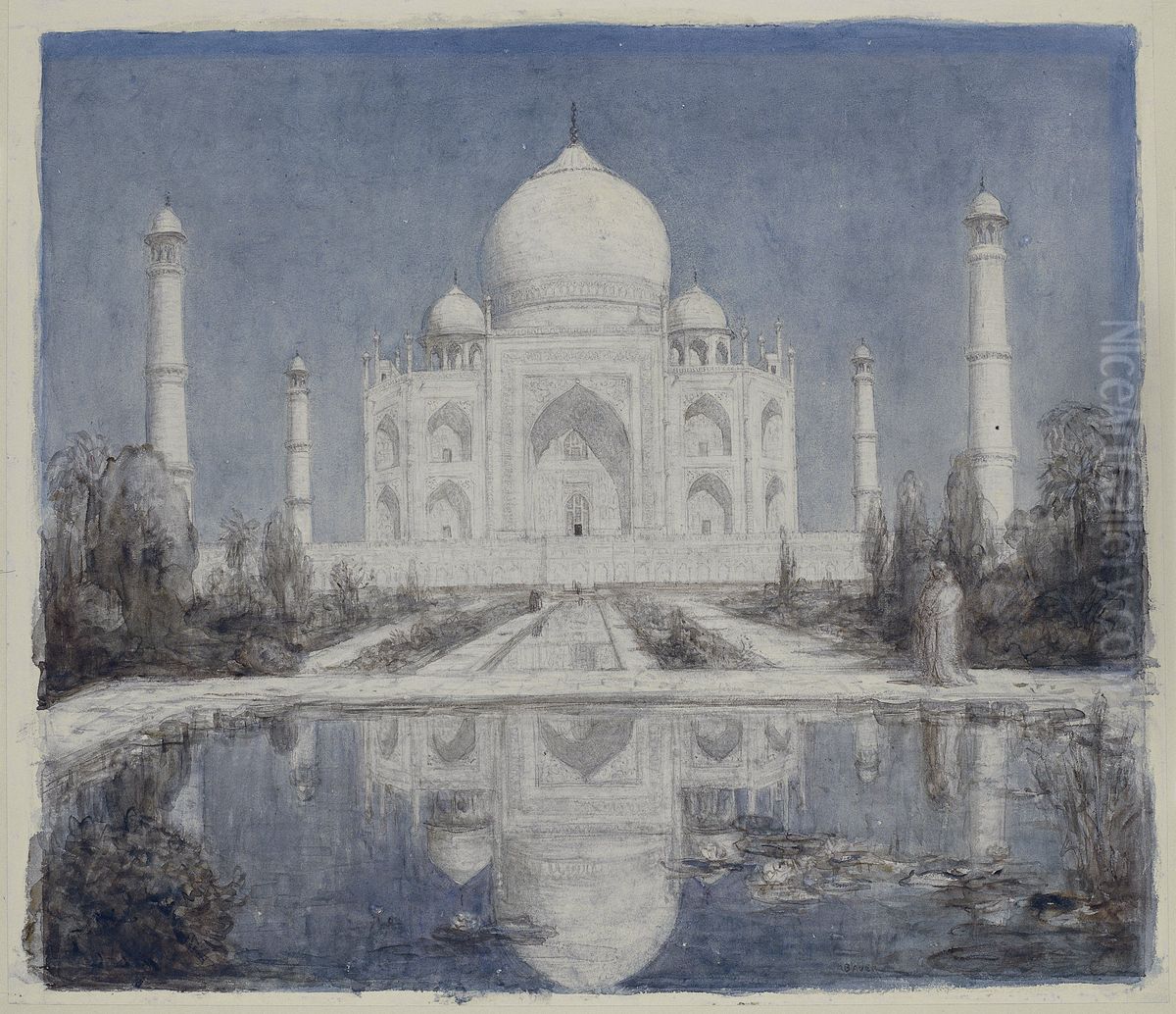 Taj Mahal bij maanlicht Oil Painting by Marius Bauer