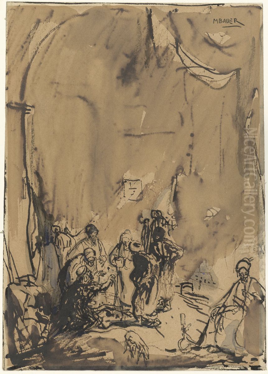 Groep Oosterlingen in druk gesprek Oil Painting by Marius Bauer