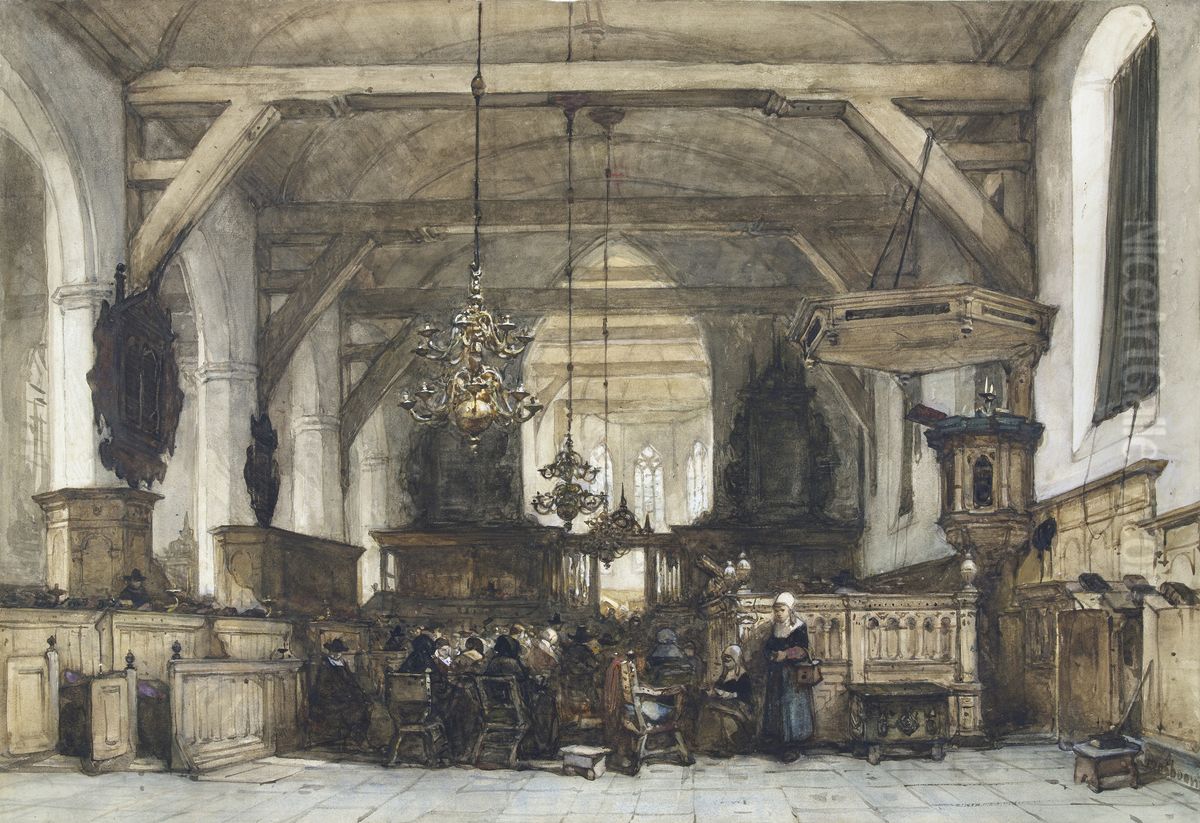 Interior of the Church in Maasland Oil Painting by Johannes Bosboom