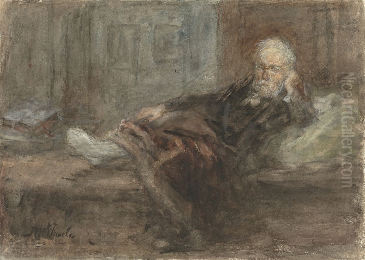 Self Portrait with Injured Foot Oil Painting by Jozef Israels