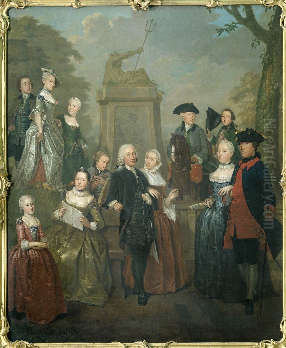 Portret van Theodorus Bisdom van Vliet en zijn gezin Oil Painting by Jan Stolker