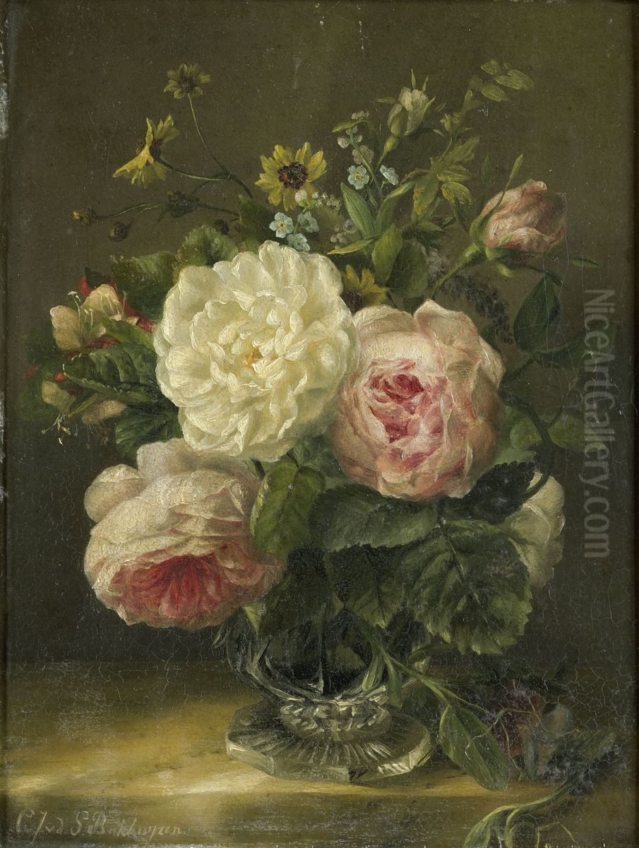 Stilleven met bloemen in een kristallen vaas Oil Painting by Gerardina Jacoba van de Sande Bakhuyzen