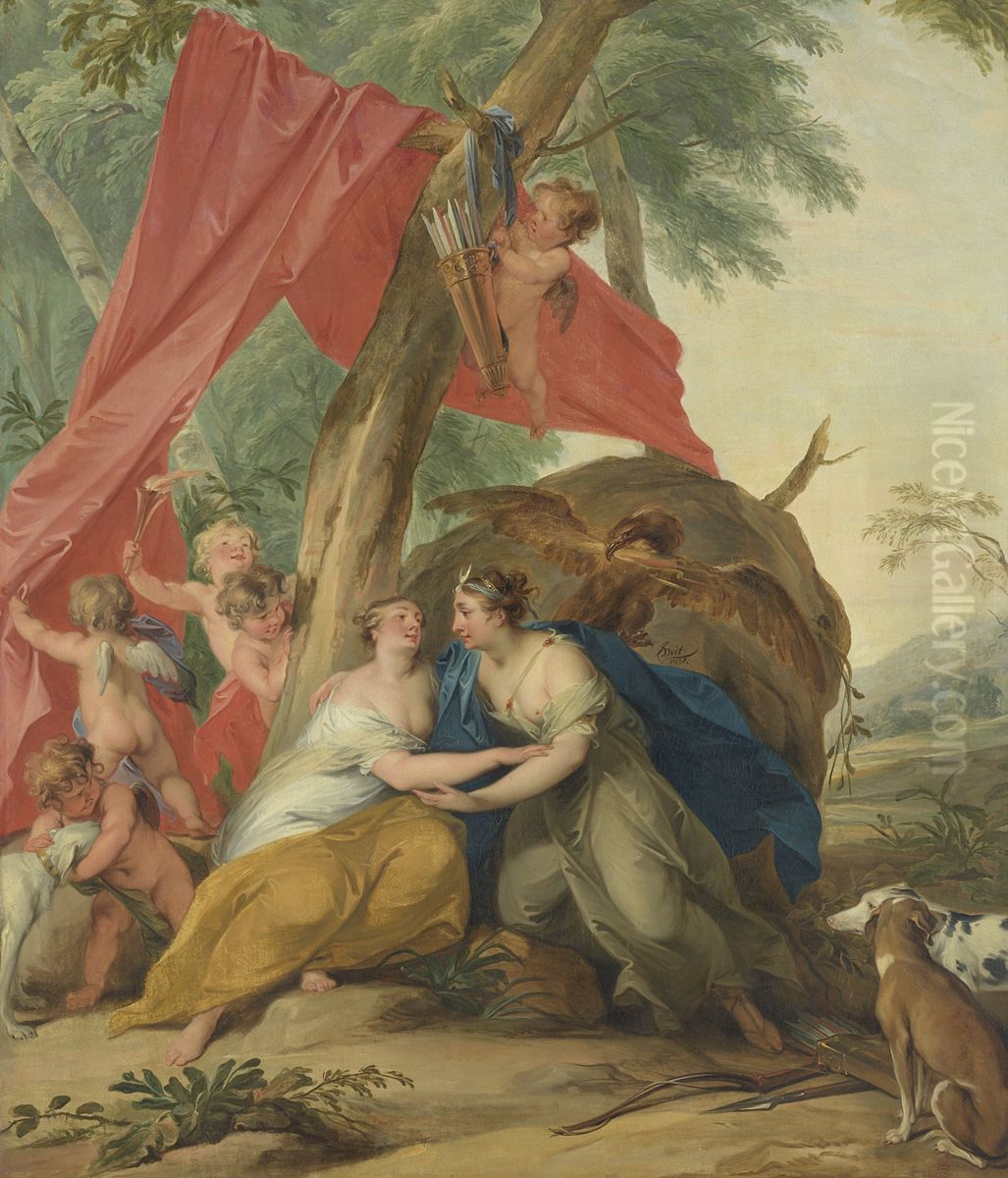 Jupiter, vermomd als Diana, verleidt de nimf Callisto Oil Painting by Jacob de Wit
