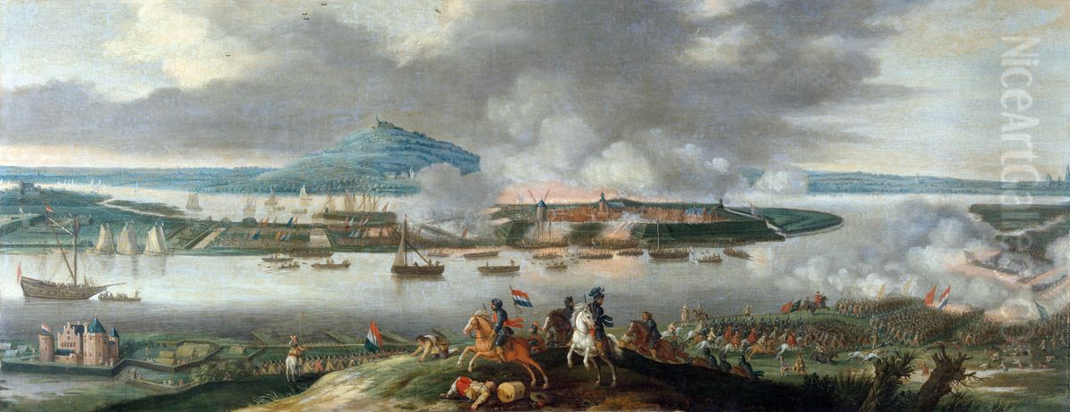 The siege of Schenckenschans by Prince Frederik Hendrik, April 1636 Oil Painting by Gerrit van Santen