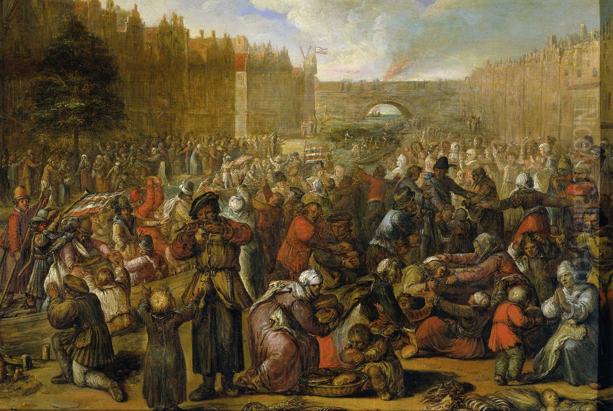 De uitdeling van haring en wittebrood na de opheffing van het beleg van Leiden, 3 oktober 1574 Oil Painting by Otto van Veen