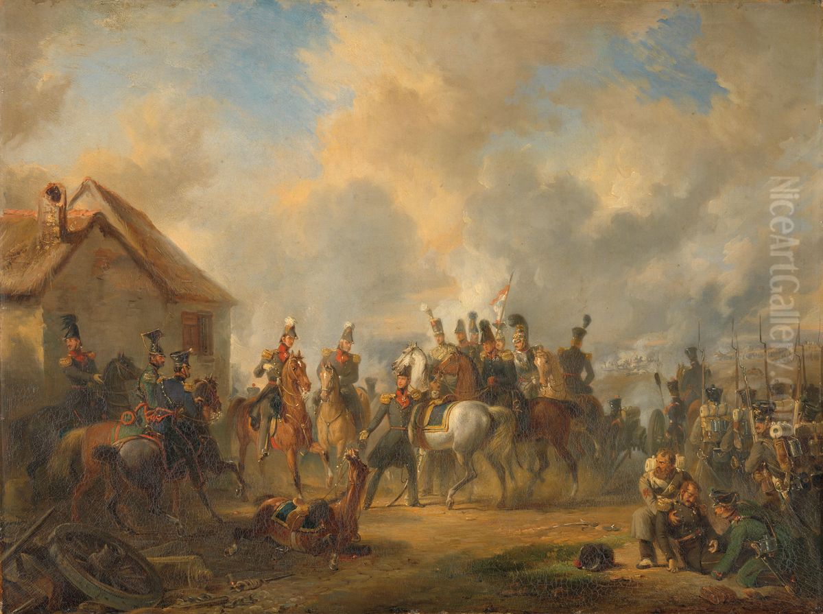 The Battle of Bautersem during the Ten Days' Campaign Oil Painting by Nicolaas Pieneman