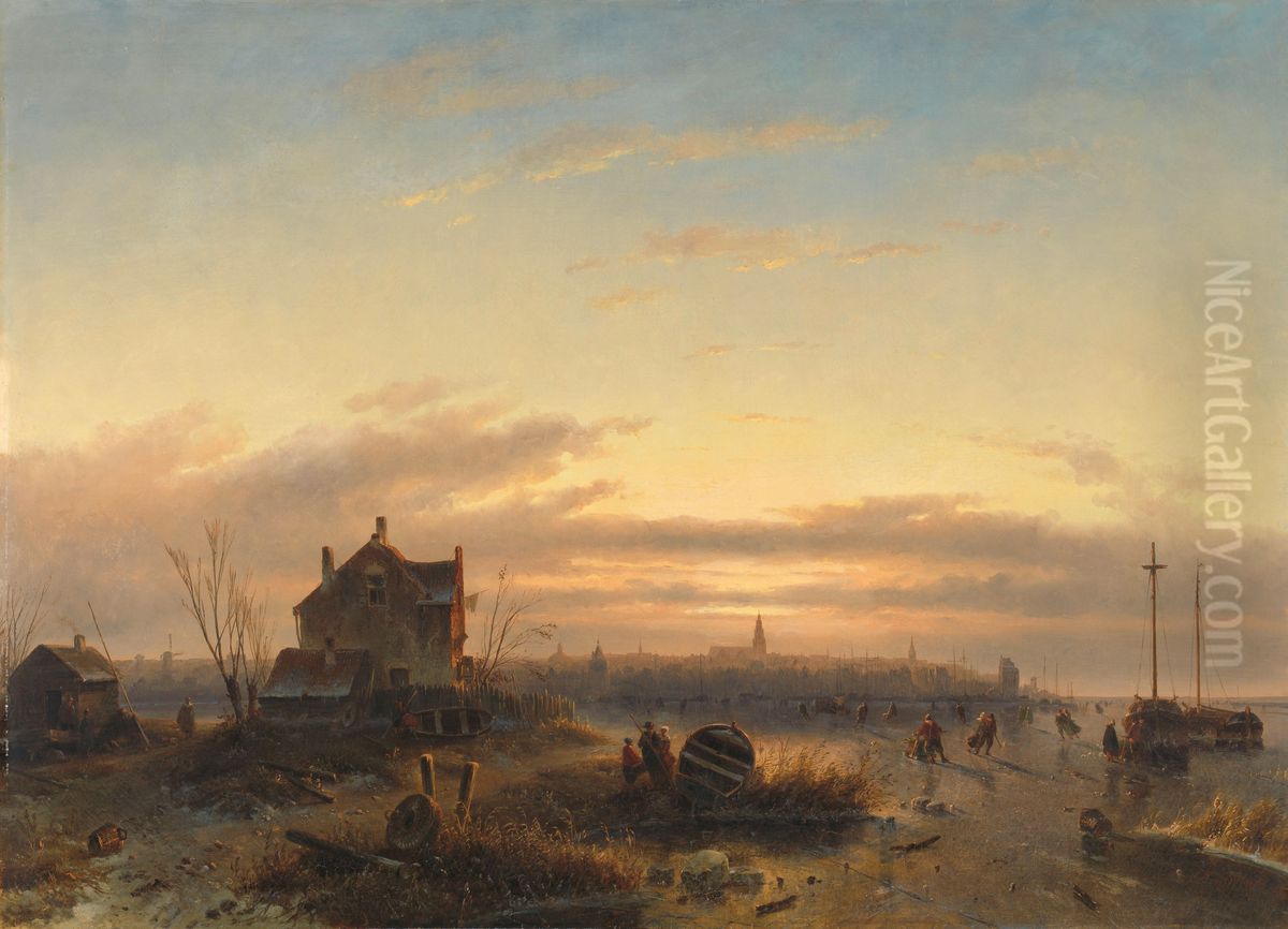 Winter op het IJ voor Amsterdam Oil Painting by Charles Henri Leickert
