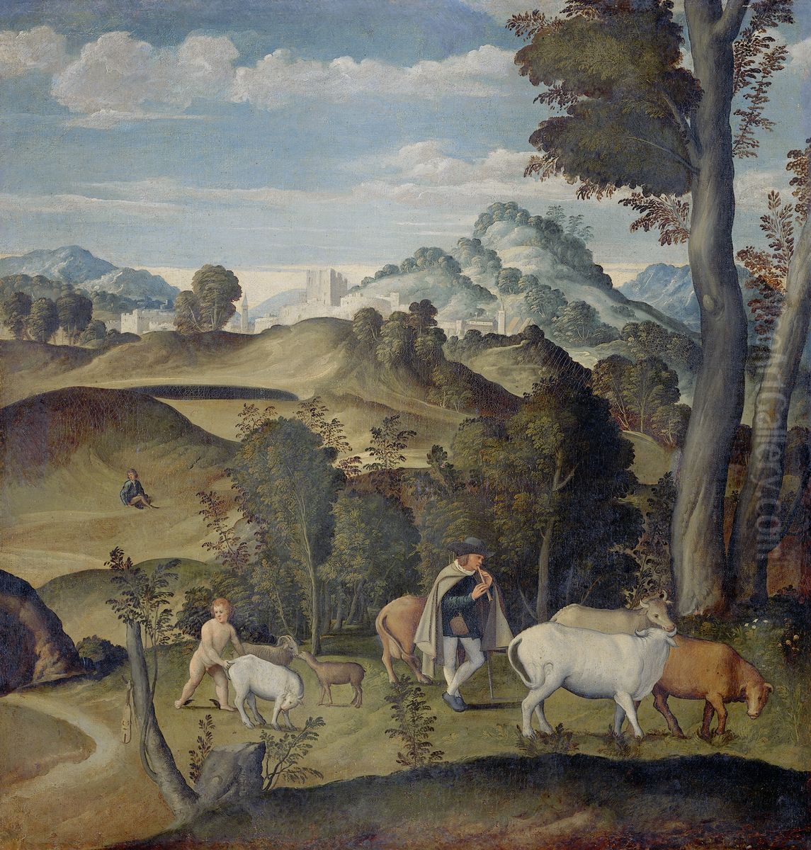 The Young Mercury Stealing Cattle from the Herd of Apollo Oil Painting by Girolamo da Santacroce